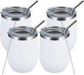 MEWAY 12oz/4 Pack Wine Tumbler Glasses with Lid - Stemless Double Wall Vacuum Stainless Steel Travel Tumbler - Keeping Cold & Hot for Wine,Coffee,Cocktails,Drinks-Family and Gifts (White,Set of 4)