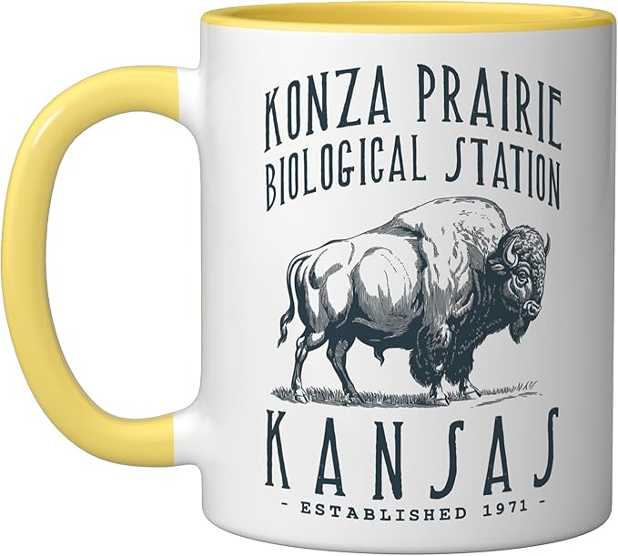 KONZA PRAIRIE, KANSAS. BISON DESIGN Ceramic Mug, Yellow/White