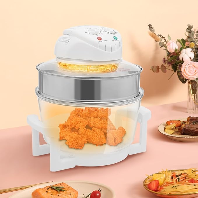 17L Glass Turbo Air Fryer, 1200W-1400W Electric Oven, Automatic Power Off/Knob Control, 360° Viewable Airy Fryer 110V for Home Kitchens Restaurants Family Gatherings