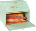HOMEKOKO Double Layer Large Bread Box for Kitchen Counter, Retro Design Wooden Large Capacity Bread Storage Bin (Mint Green)