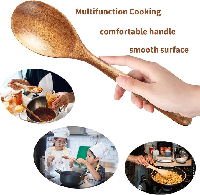 2PCS Acacia Wooden Spoons For Cooking 12-inch Smooth Finish Corner Spoon And Cooking Spoons-Comfortable Grip Wood Spoons for Cooking - Non-Stick Wooden Cooking Utensils