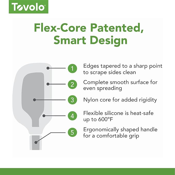 Tovolo Flex-Core Stainless Steel Handled Spatula Set of 5 for Meal Prep, Cooking, Baking, and More