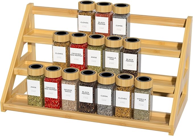Bamboo 3 Tier Spice racks, Kitchen Seasoning Spices Rack, Suitable for Spice Organizers Such as Sitchen Countertops, Stoves, Sorage Rooms (L)