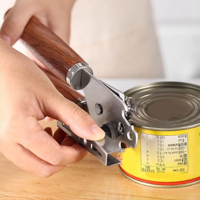 Stainless Steel Can Opener Manual: Wooden Handle Bottle Opener, Jar Opener for Seniors, Hand Held Can Opener Smooth Edge Lid Remover for Kitchen Cans Bottles Lids, Beer Bottle Opener