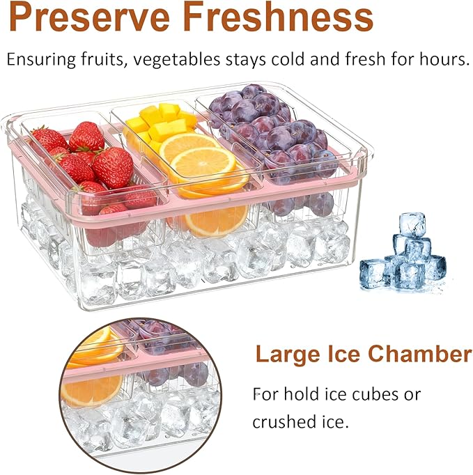 Bread Box with Slicer & Ice Chilled Condiment Caddy, Portable Airtight Bread Storage Container with Lid Handle for Kitchen Counter, Bread Keeper for Homemade Bread,Toast, Bagel, Cookies, Pink