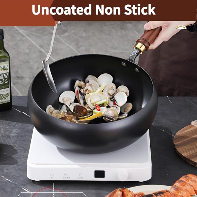 Suntuup Japanese Iron Pan, Uncoated Iron Pan, 11 Inch Suntuup japanese iron frying pan Non-Stick IronPan for Cooker Gas Stir Fry Pans with Lid Spatula Durable and Rust-Free (Glass Lid, 11.02in)