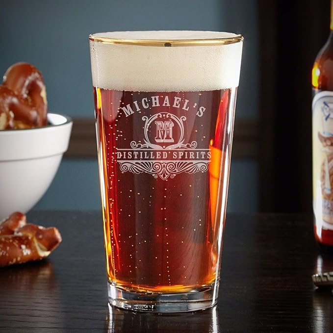 HomeWetBar Custom Pint Beer Glass for Men - Gold Rimmed Beer Glasses