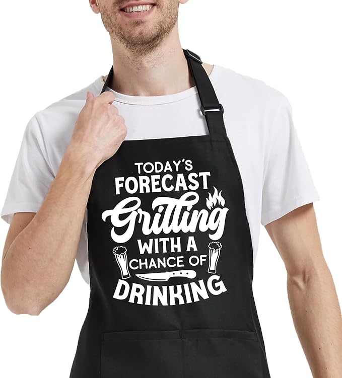 Funny Cooking Aprons for Women Men with Pocket, Grill Apron with Adjustable Neck Strap, Birthday Gift for Dad Mom