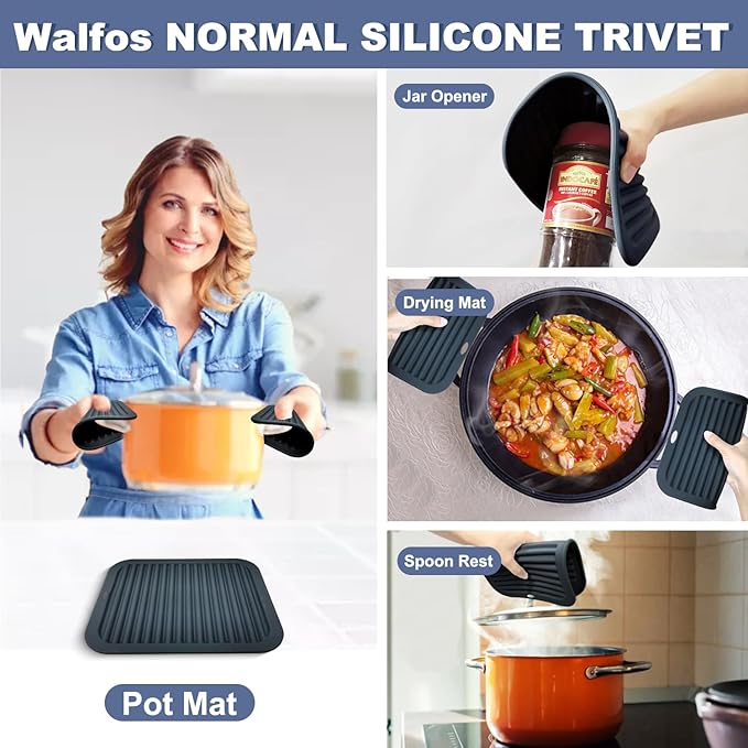 Walfos XXL Silicone Trivet 16 Inch and Trivets Mats 12 Inch, Trivets for Hot Pots and Pans, Heat Resistant Pot Holders Hot Pads for Kitchen Quartz Countertops, Hot Dishes, 5 Pack
