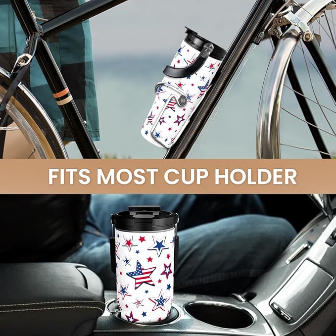 SANDJEST American Flag Star Tumbler with Handle 30oz, Stainless Steel Insulated Flip Straw Tumblers Coffee Travel Mug Cup, USA America Gifts for Women Girl for Birthday Christmas