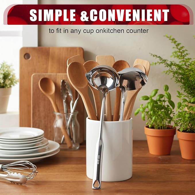 2 Pcs Kitchen Soup Ladle 304 Stainless Steel Punch Metal Luminous Heavy Ladell Spoons With Pour Spout Gravy Ladles for Serving,Cooking,Canning,Sauces,Gravy,Stews