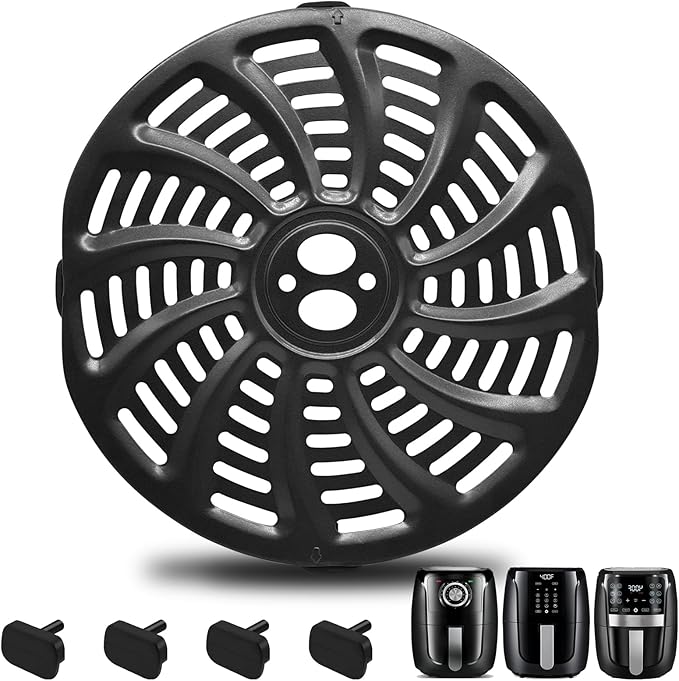 Air Fryer Grill Plate for Gourmia GAF566 GAF536 GAF556 5QT, Nonstick 8.8''×8.4'' Air Fryer Replacement Parts Rack Tray Basket Grill Pan Accessories Crisper Plate with Rubber Bumpers