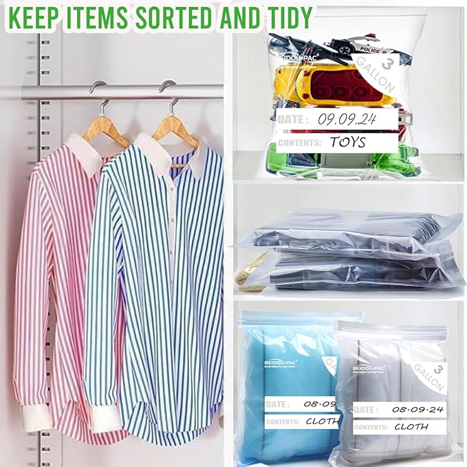 3 Gallon Large Plastic Bags with Zipper Top, | 50 Count | 2 Mil | 16" x 18" | Heavy-Duty Reusable Clear Freezer Storage Bags