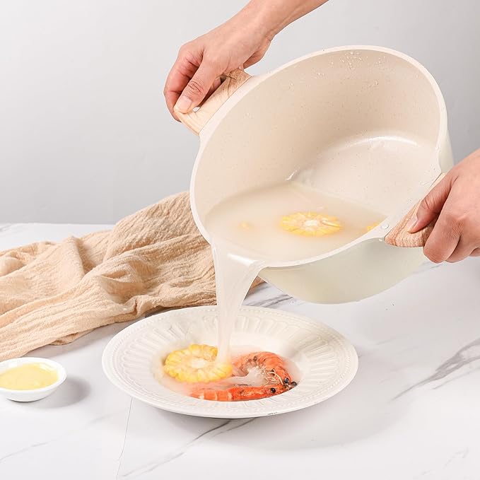 6QT Nonstick Stock Pot with Lid, Ceramic Cookwear Soup Pot, Large Casserole with Lid, Easy to Clean Non Stick Cooking Pot Cookware PFOA Free, White