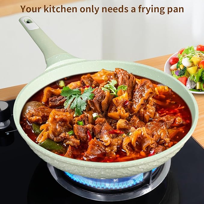 Non stick Frying Pans 10 in Skillet with Lid, Omelet Pan, Small Frying Pans Nonstick, Healthy Cookware Non Toxic Chefs Pan, Egg Pan with Heat Resistant Handle,100% PFOA PFAS-Free, Cooking all stovetop
