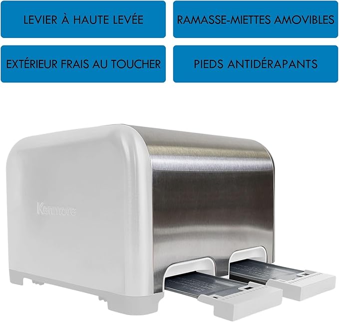Kenmore toaster 4 slice - extra wide slot countertop kitchen appliance, defrost function, tostador de pan, 9 shade settings, compact design, easy clean crumb tray, bread bagel, stainless steel & White