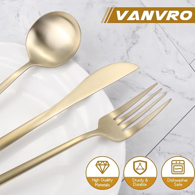 Champagne Gold Silverware Set, 60-Piece Stainless Steel Flatware set,Matte Silverware Sets Service for 12, Tableware Cutlery Satin Finish Utensils for Kitchen,Dishwasher Safe