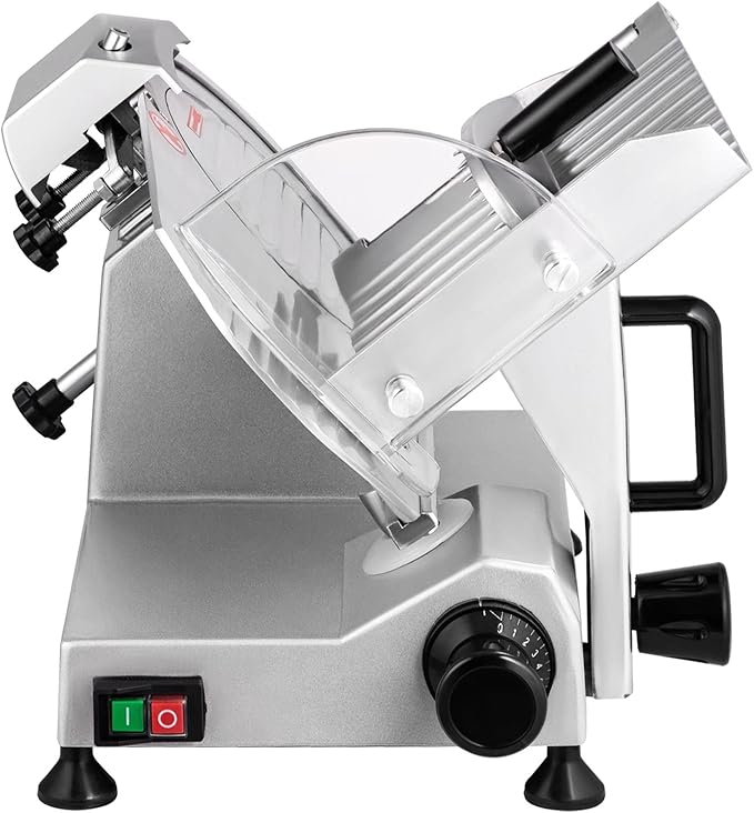 VEVOR Commercial Meat Slicer, 200W Electric Deli Food Slicer, 0-12mm Adjustable Thickness Electric Meat Slicer, 350-400RPM Slicer with 8.7'' Chromium-plated Steel Blade for Home & Commercial Use