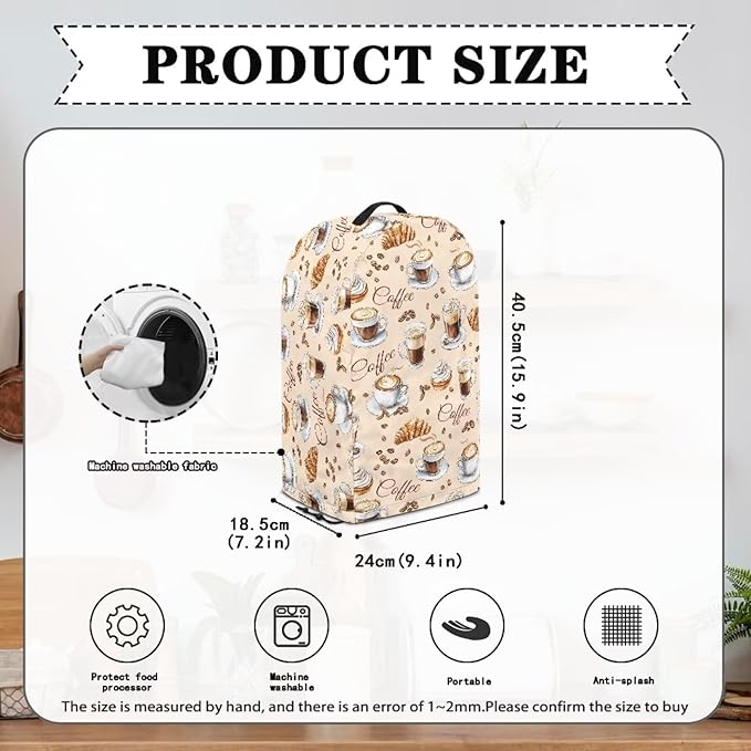 Warm Coffee Patterns Blender Cover Kitchen Appliance Cover Anti Fingerprint Dust-Proof Coffee Machine Cover Food Processor Cover Stand Mixer Cover with Top Handle