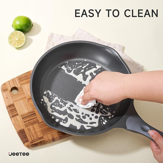JEETEE Ceramic Nonstick Frying Pan, 8" Titanium Skillet Omelette Pan, Healthy and Oven Safe Chef's Pan, Suitable for All Stovetops (PFOA/PFAS Free)