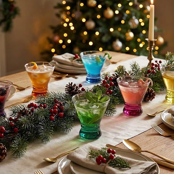 ColoVie Martini Glasses Set of 6 - Cocktail Glasses - 8oz Stemless Margarita, Bar, Dessert Glass - Colored Liquor Drinking Glassware - Cosmo, Manhattan, Espresso Martini - Cocktail Party Gift for Her