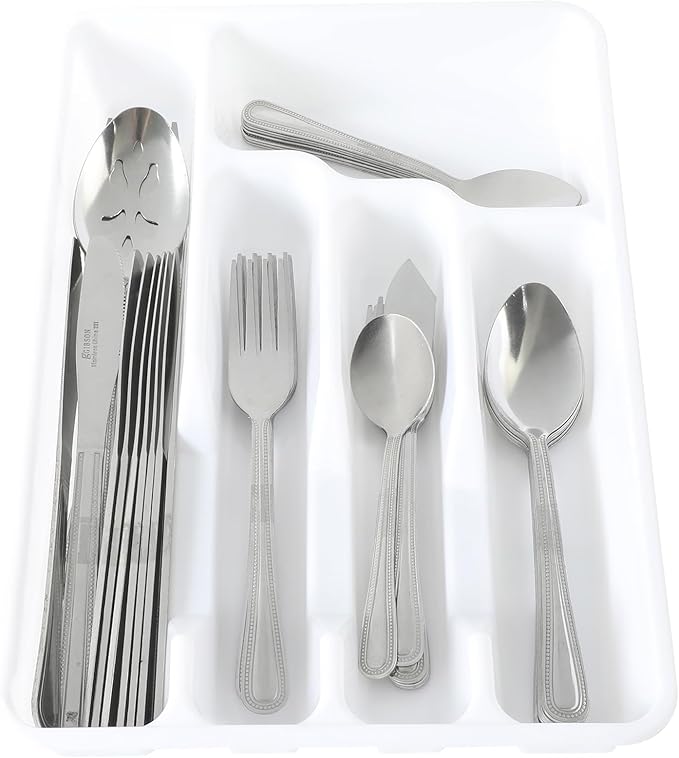Gibson Home Aston 45-Piece Stainless Steel Flatware Set with Tray and Serving Utensils – Silverware Service for 8