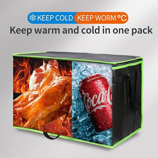 Bodaon 4-Pack Cooler Insulated Food Delivery Bag for Doordash/Uber Eats, XXX-Large Thermal Bags for Catering/Hot Pizza, Travel/Camping/Picnic Basket，Grocery Reusable Warmer Frozen, Black-Green Edge