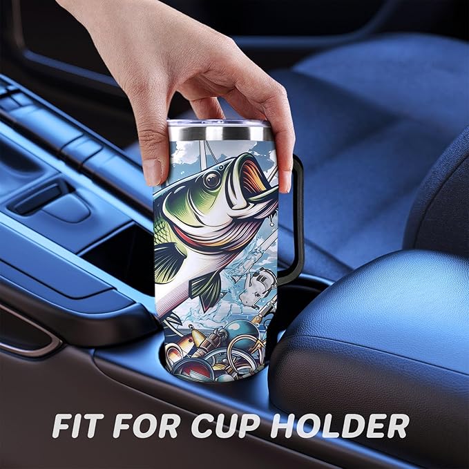 Fishing Gifts For Men 40oz Fishing Travel Tumbler for Fishings Lover Fathers Day Fishings Gift For Dad Grandpa Husband as Christmas Birthday Presents Lover Cup With Handle