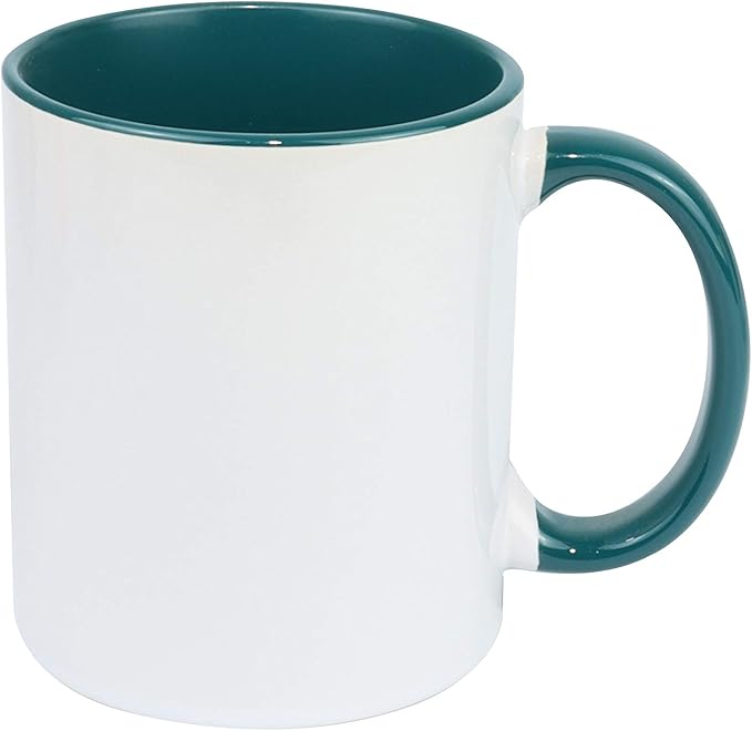 11oz White Ceramic Sublimation Coffee Mug With Solid Colors Inside and Handle, Mixed 6 Colors Option #2 of Blue, Dark Red, Hunter Green, Orange, Purple and Turquoise, Case of 36
