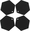 4 Packed Silicone Trivet Mats - DIY Different Size Dish Drying Mat, Hot Pot Holder for Pots & Pans, Non-Slip & Heat Resistant Kitchen Hot Pads for Countertops & Table, Black