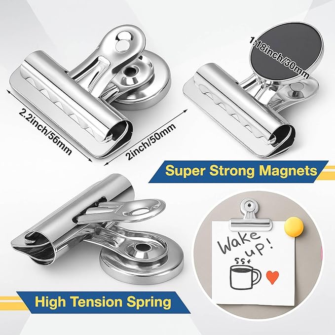 18 Pcs 18 Pcs Magnetic Clips 2.2 Inch Metal Heavy Duty Refrigerator Magnet Clips with Box for Whiteboard Fridge Photo Displays Office School Classroom(Silver)