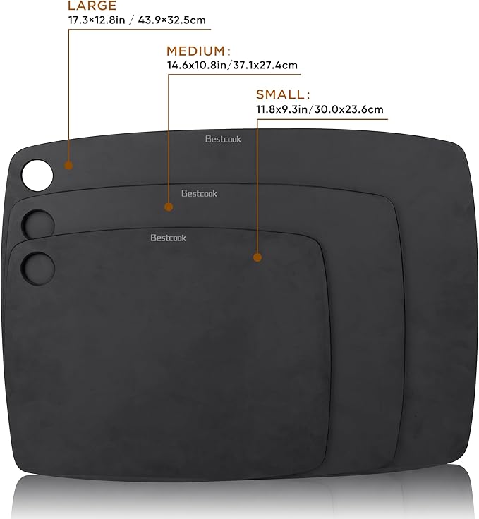 Wood Fiber Cutting Board for Kitchen - High Density, Non-Porous, BPA-Free, Reversible Chopping Board, Dishwasher Safe, Knife-Friendly Cutting Board for Meat, Bread, Fruit, 11.8" X 9.3", Black