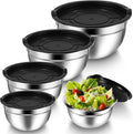 5 Pack Mixing Bowls with Lids, Stainless Steel Mixing Salad Bowls, Metal Nesting Bowl, Stackable Salad Serving Bowl for Kitchen Cooking Baking Prepping, Size 4.5, 2.5, 1.5, 1, 0.75QT, Black