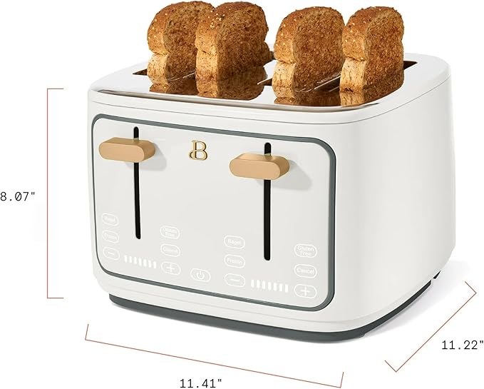 Beautiful 4 Slices Toaster with Touch-Activated Digital Display, Extra Wide Self-Adjusting Slots, Adjustable Shade Control, by Drew Barrymore (White)
