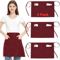 3 Pack Waist Apron with 3 Pockets, Unisex Black Waiter Aprons, Water Resistant Server Aprons for Restaurant Chef Bar