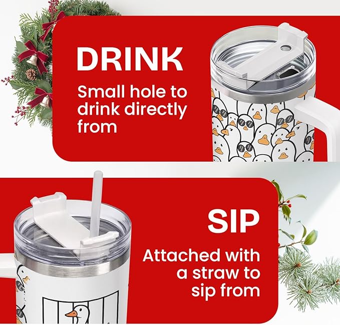 34HD Funny Gifts for Friends, Goose Tumbler 40oz with Handle and Straw, Funny Stainless Steel Tumbler with Lid, Got Too Silly Coffee Mug, Goose Gifts for Sisters Brothers Coworkers