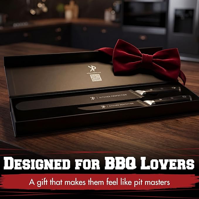 Kitchen perfection BBQ Carving Set for Meat -12” Brisket Slicing Knife +6” Boning Knife with Sheaths - Razor Sharp, Premium German Steel, Full Tang Ergonomic Handles- Perfect Grilling Gifts for Men