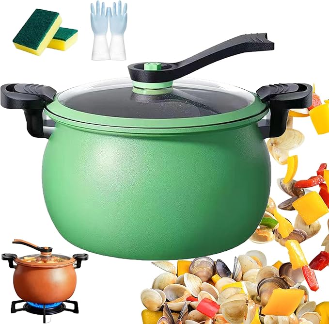 8QT Multifunctional Large Capacity Non-stick Pressure Cooker, 8QT Micro Pressure Cooker with Anti-Scalding Handle & Visible Glass Cover,Transparent Glass Cover, for Induction Cookers Gas Stoves (C)