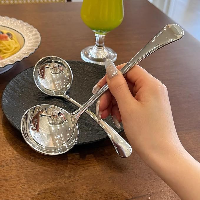 Small Ladle, Sauce - Gravy Ladle, 7.9 Inch, 18/10 Stainless Steel Small Gravy Soup Spoon for Spooning Gravies or Sauces, Set of 2(Silver）