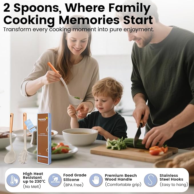 Silicone Soup Ladle Spoon, Kitchen Soup Cooking Spoons Set, Large Spaghetti spoon, Nonstick Pasta Spoon, Heat Resistant Pasta Fork for Serving Soup, Noodle, Sauce