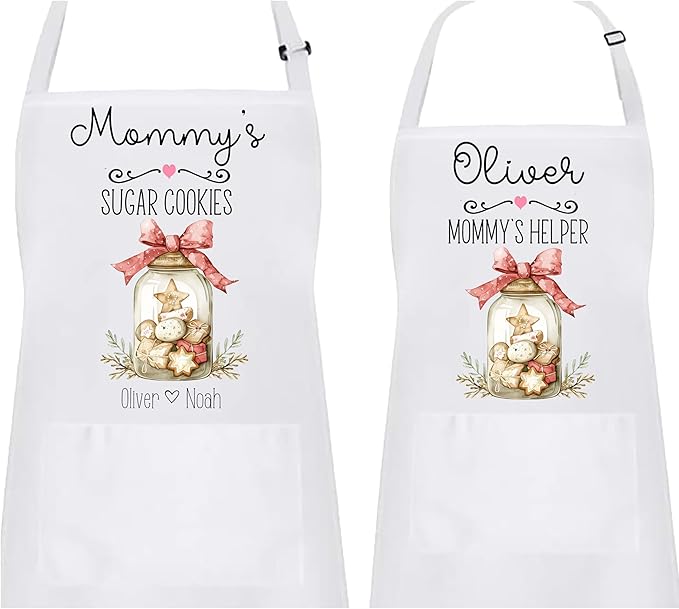 Personalized Mommy and Me Apron Set – Custom “Favorite Cookies Jar” Matching Aprons – Baking Gift