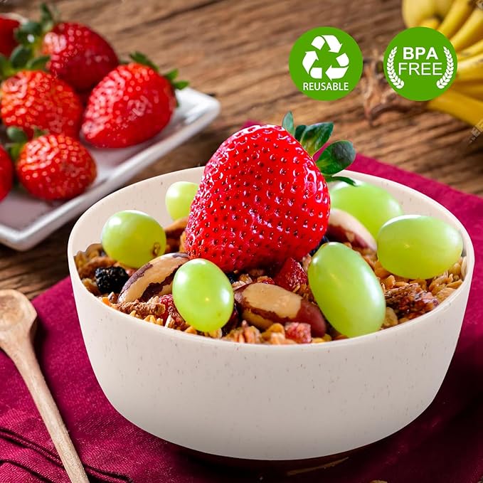EI 8pcs Wheat Straw Bowls,Unbreakable Cereal Bowls,Reusable Plastic Bowl,Premium Cereal Microwave and Dishwasher Safe Lightweight Noodle/Fruit/Salad/Soup Bowl for Picnic,Dinner,Party