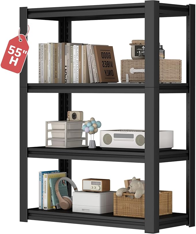 1600LBS Garage Shelving 4 Tier Heavy Duty Garage Shelving, Adjustable Metal Shelving Unit for Basement, Warehouse, Pantry, Closet, Kitchen,13.78" D x 29.53" W x 55.12" H