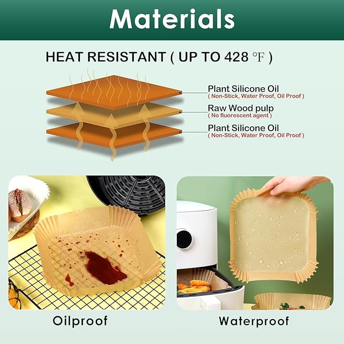 1000 Pcs Air Fryer Paper Liners Value Pack, 8" Square Air Fryer Liners Disposable, Heavy-Duty Parchment Paper for 5-8 qt Airfryer Basket Non-Stick & Grease-Proof Baking Liner for Oven Pan Bulk Supply