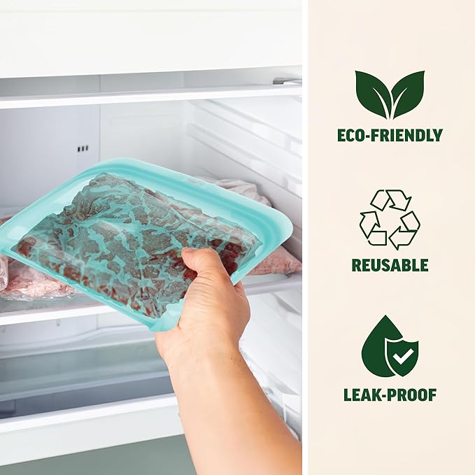 Zenlogy Reusable Silicone Snack Bag, Air-Tight Multi-Use, Freezer and Microwave Safe Food Storage Containers, Eco-Friendly alternative to plastic bags 4 Pack (1 Snack, 2 Sandwich, 1 Half Gallon Size)