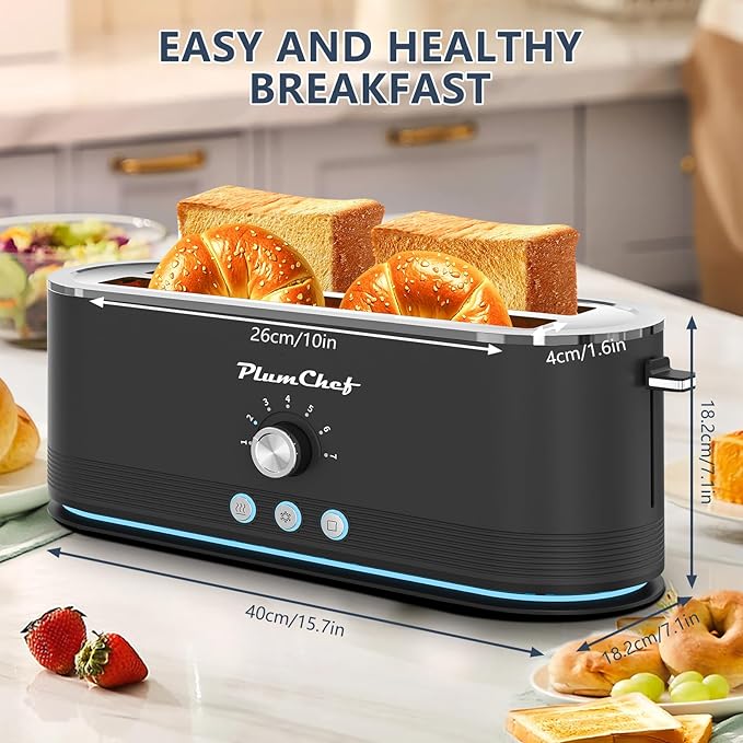 4-Slice Toaster, 7 Browning Settings, Defrost/Reheat Functions, Removable Crumb Tray, Full body Stainless Steel Housing 1350W ，Anti-Fingerprint & Anti-Jam,(1, Black)
