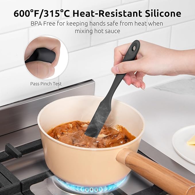 U-Taste Silicone Jar Spatula for Sourdough Starter: Long Skinny Food-Grade Jam Spreader, Sturdy Stirring Stick Bowl Scraper with Flexible Spoon Tip, Mixing Icing Tool, Peanut Butter Knife (Black)