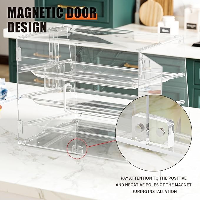 3-Tier Commercial Countertop Bakery Display Case with Rear Doors, 20.9 x 17.3 x 16.7 inches, Clear Countertop Cabinet for Pastries and Desserts