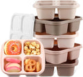Honeydak 5 Pack Snack Containers 4 Compartment Bento Snack Boxes Reusable Lunchable Containers with Lids Divided Meal Prep Lunch Food Storage Box for School Work Travel(Cream Brown,Equal)