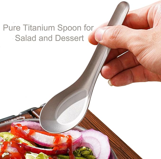 Flat-Bottomed Wide Head Soup Spoon, 5.7 in Pure Titanium Spoon for Coffee, Tea, Dessert, Stirring, Bar, Kitchen, Gift for Lovers, Korean Style, Lightweight & Safe